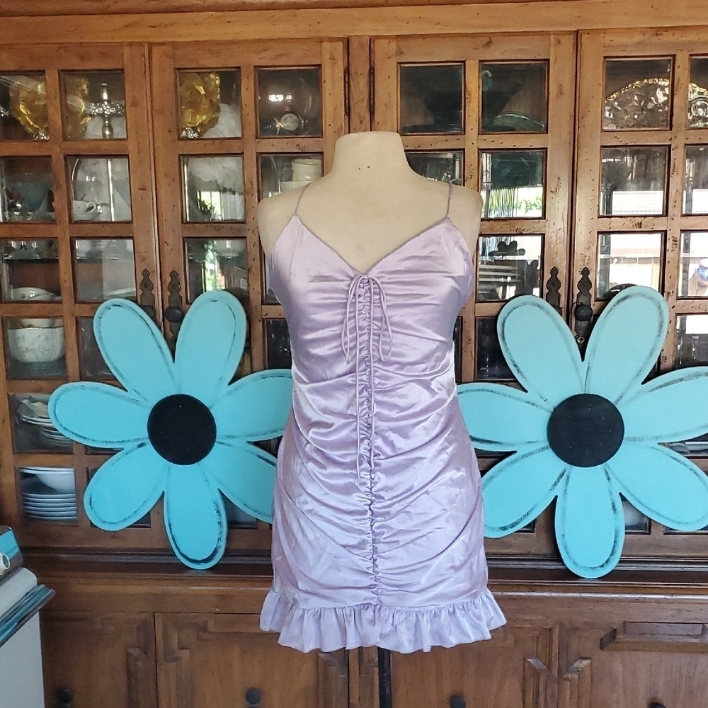 Purple Ruched Ruffled Babydoll Mini Dress